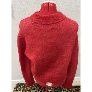 Red Mohair Blend Knit Sweater Cozy Ribbed Mock Neck Pullover Top